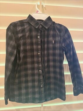 AllSaints Black and Gray Plaid Button-Down Shirt